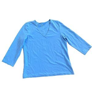 J. Jill Sky Blue Supersoft Vneck Tee 3/4 sleeves Sz L
